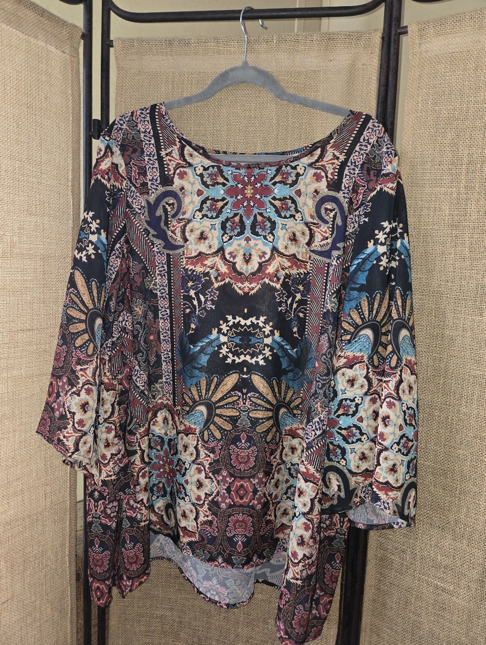 Tanzara Bohemian Floral Print Sheer Multicolor Women's Tunic Top Size 18/20